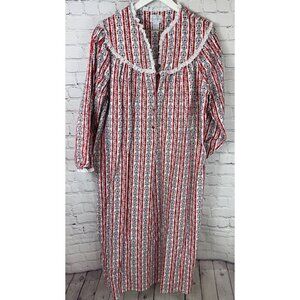 LANZ of SALZBURG Medium Nightgown Tyrolean Flannel Red Cottage Stripe Hearts
